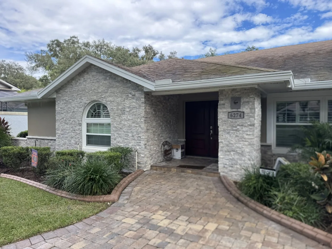 Stone veneer exterior on a custom home