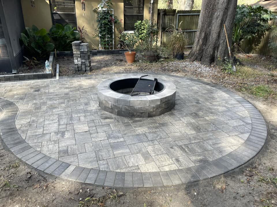 Circular paver patio with fire pit