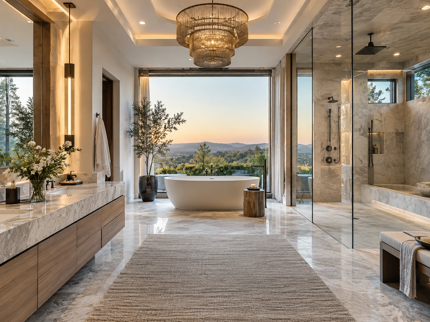 Upscale tropical spa bathroom remodel